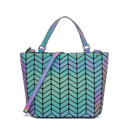Luminous Reflective Bag Geometric Tote Folding Shoulder Bags for Women 2024 Plain Folding Handbags Sac a Main Female Bolsas