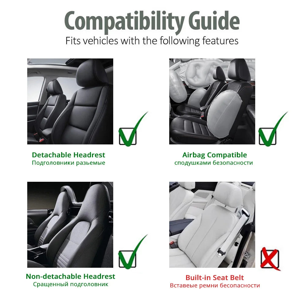 Faux Leather Car Seat Cover Full Set Airbags Compatible and Split Bench Universal Auto Covers Style Car Seat Cover Auto Interior