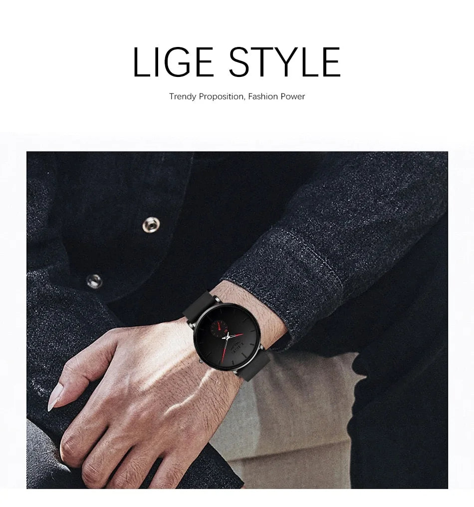LIGE  LG10006 40mm Fashion Simple Watch for Men Women Analog Quartz Wrist Watches Silicone Waterproof Watches Sports Watches