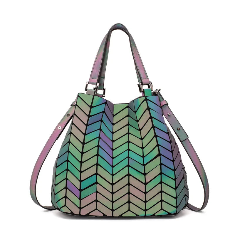 Luminous Reflective Bag Geometric Tote Folding Shoulder Bags for Women 2024 Plain Folding Handbags Sac a Main Female Bolsas