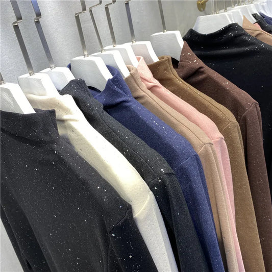 2022 Autumn Pullovers Sweater Korean Winter New Shiny Warm Blouse Women Long Sleeve Turtleneck Basic Tops Female Fall Clothe
