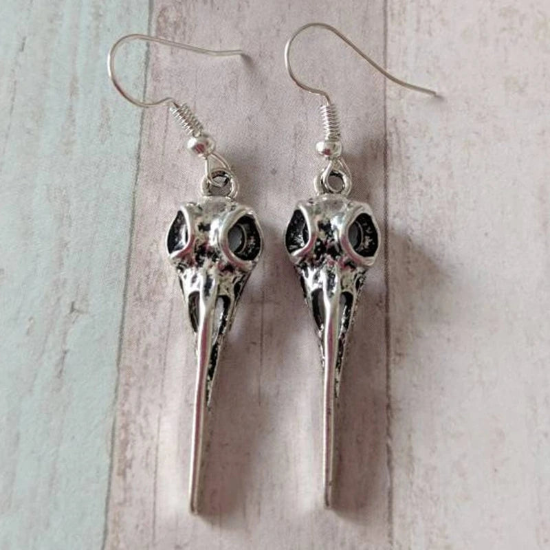 Bird Skull Earrings, Gothic Jewelry, Gifts for Her, for Him, Goth Earrings, Punk Earrings, Bird Earrings