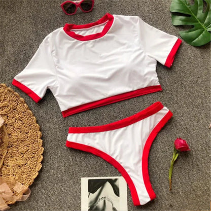 Women Bikini Set Summer Swimwear Bathing Suit Bikini Set + Top Beach Mesh See-Through T Shirt Set Women's Swimsuit