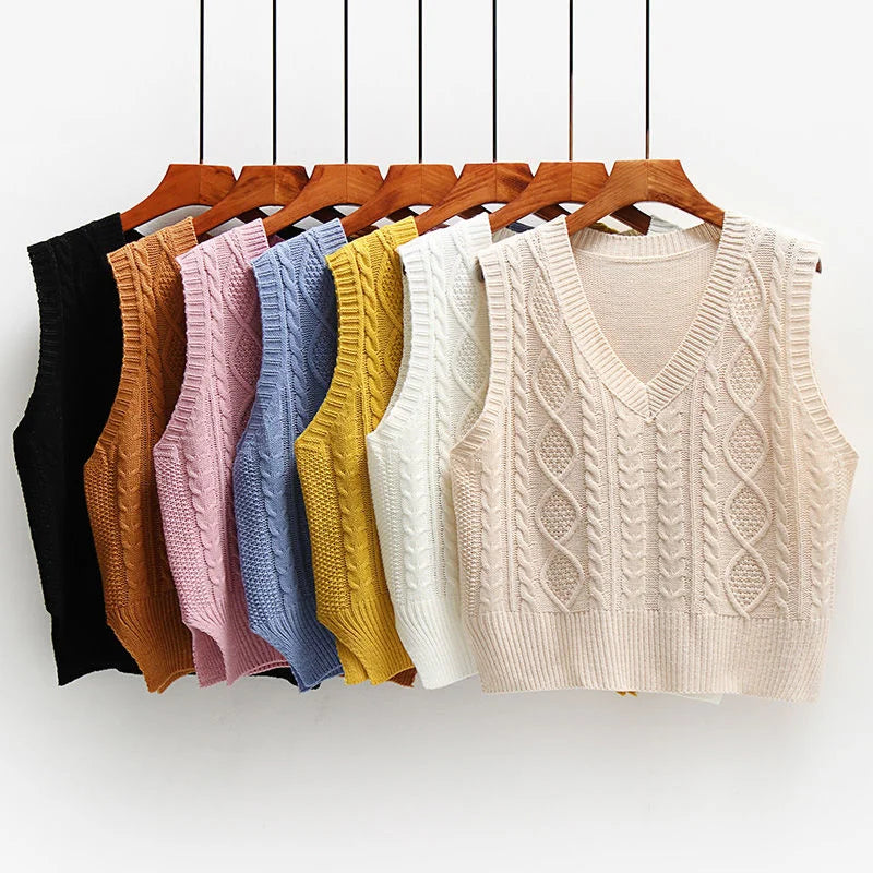New In Korean Fashion Women Sweater Vest 2025 Spring Fall Sleeveless Knitted V Neck Pullovers Female Knitwear Top Outerwear
