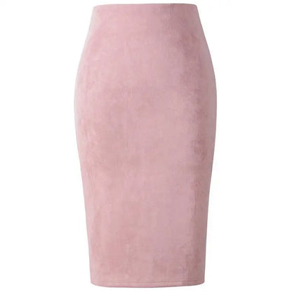 NEW Autumn Summer Women Suede Midi Pencil Skirt High Waist Gray green  XXL Sexy Style Stretch Wrap Ladies Office Work