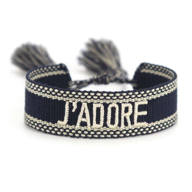 Rhinestone Embroidery Woven Bracelets Adjustable Rope Stackable Bangle For Women