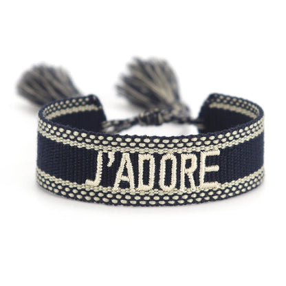 Rhinestone Embroidery Woven Bracelets Adjustable Rope Stackable Bangle For Women
