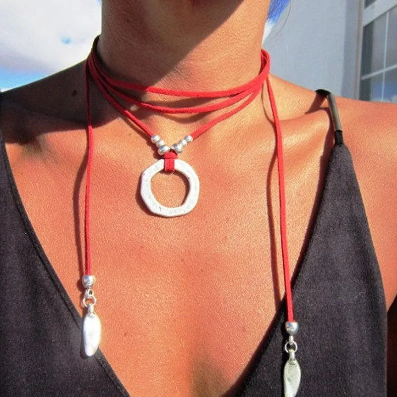 Boho Necklace Leather Cord Necklace Long Necklace Boho