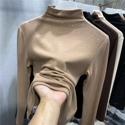 2022 Autumn Pullovers Sweater Korean Winter New Shiny Warm Blouse Women Long Sleeve Turtleneck Basic Tops Female Fall Clothe