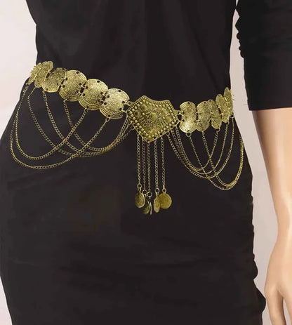 Indian Coin Belly Waist Body Chains for Women Female Gold Alloy Long Tassel Dance Dress Belt Wedding Party Metal Jewelry