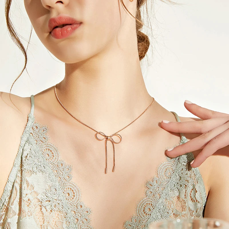 Zerain Desiff New Bowknot Necklace Women's Simple Fashion Titanium Steel Necklace Necklace Women  Butterfly Necklace
