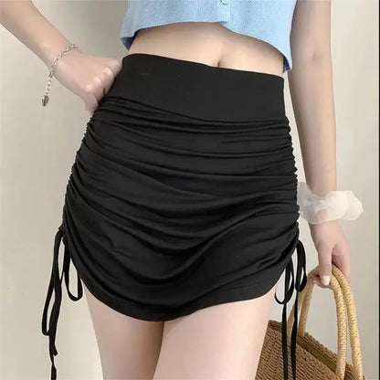 Skirts Female Harajuku Summer Autumn Period Ladies Thread Side Draw String Elastic Sexy Mini Skirts Womens Chic