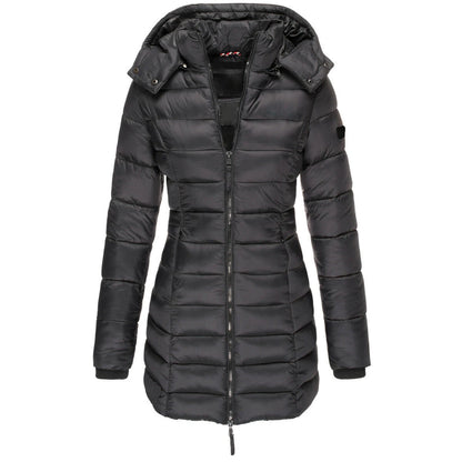 Winter Jackets for Women Zipper Hooded Cotton Padded Jackets Long Sleeve Warm Coat Slim Parka Female Portable Outwear