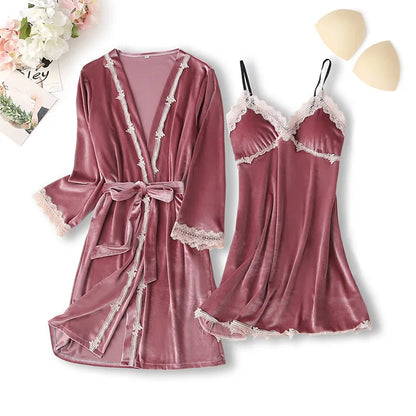 Chinese Style Female Velour Robe Gown Classic Burgundy Sleepwear Nighty Set Lace Patchwork Nightwear Bathrobe Sexy Negligee