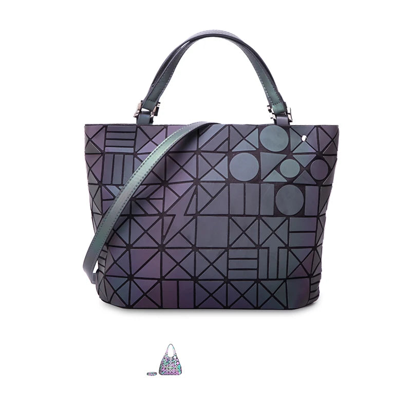 Luminous Reflective Bag Geometric Tote Folding Shoulder Bags for Women 2024 Plain Folding Handbags Sac a Main Female Bolsas
