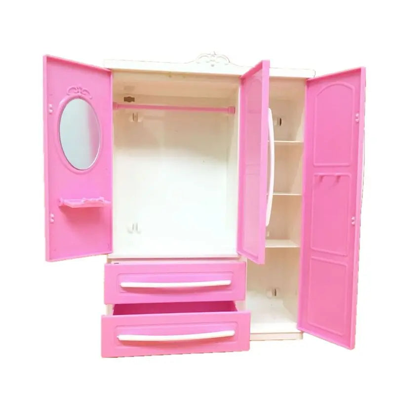 Three-door Pink Modern Wardrobe Play set for Barbi Furniture Can Put Shoes