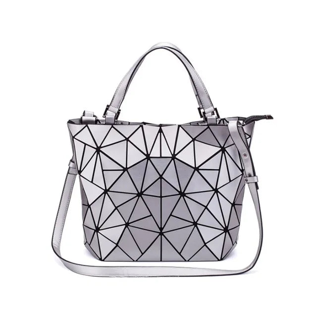 Luminous Reflective Bag Geometric Tote Folding Shoulder Bags for Women 2024 Plain Folding Handbags Sac a Main Female Bolsas