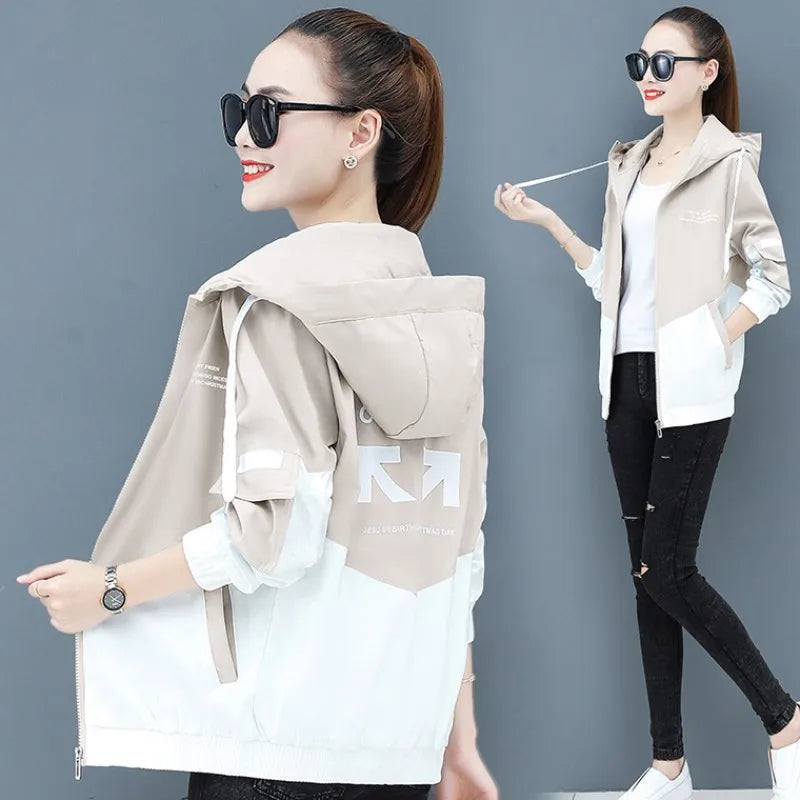 2022 New Autumn Women's Jackets Causal Hooded Windbreaker Famale Basic Coat Zipper Lightweight Jacket Outwear