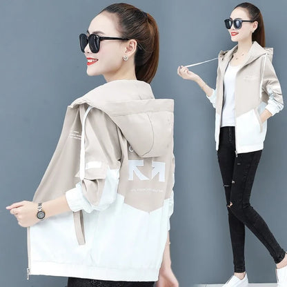 2022 New Autumn Women's Jackets Causal Hooded Windbreaker Famale Basic Coat Zipper Lightweight Jacket Outwear