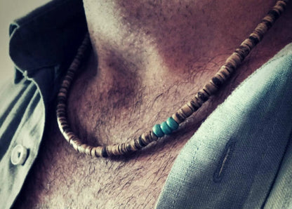 African Necklace Beaded necklace lava stone diffuser necklace Surfer necklace Mens coconut necklace