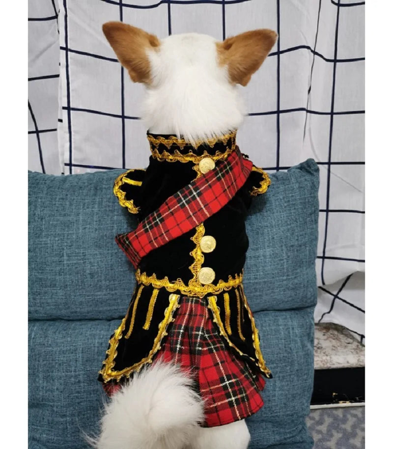 Handmade Dog Clothes Pet Supplies Scottish Plaid Kilt Royal Style Velvet Uniform Tuxedo Suit Cats Poodle Yorkie Maltese Jackets
