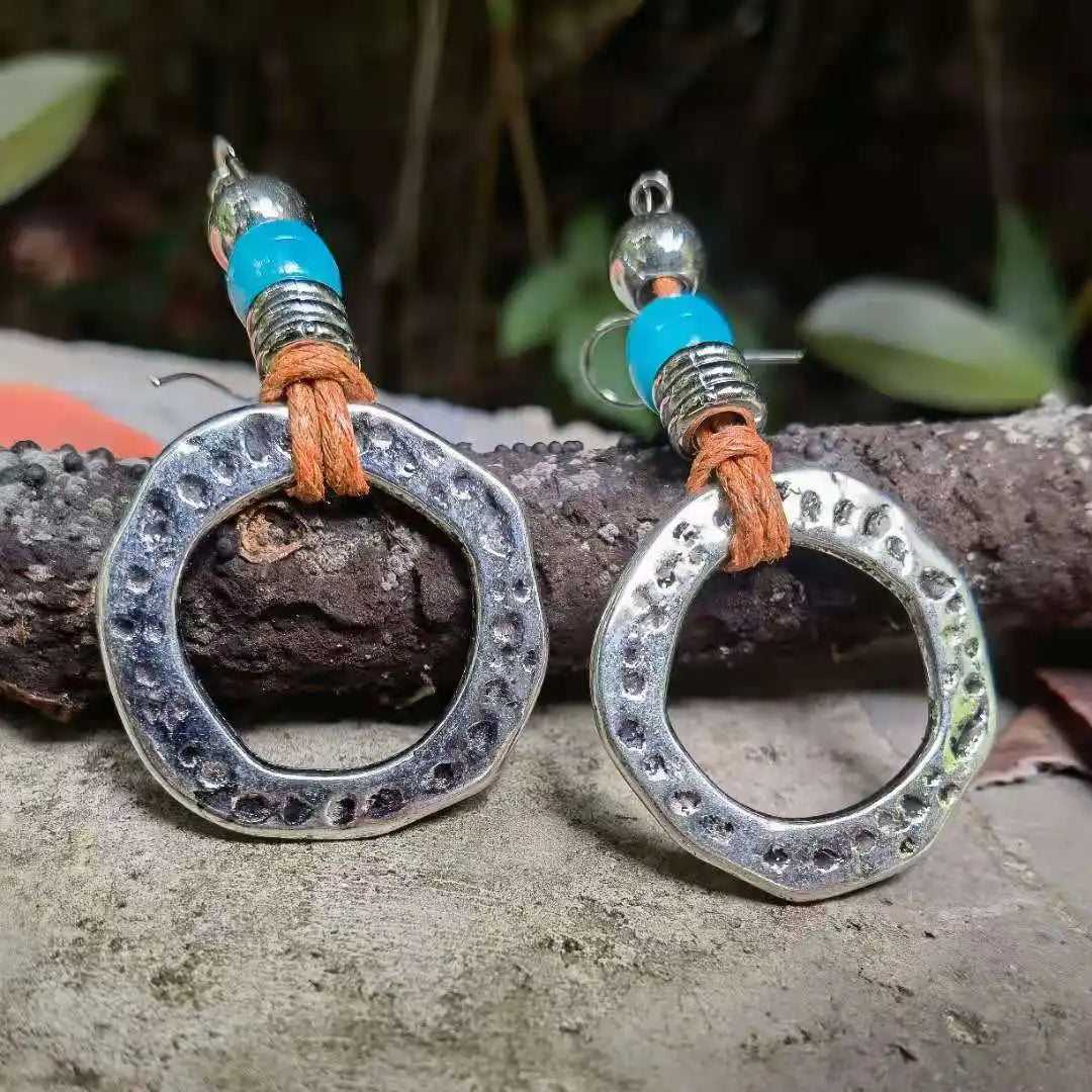 turquoise earrings jewelry dangle earrings boho earrings ethnic earrings leather Earrings big leather Earrings
