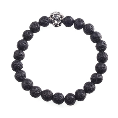 Silver Lion Head Gemstone Beads Stretch Bracelet for Women Men Handmade Crystal Beaded Elastic Healing Power Stone Jewelry