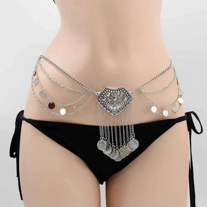 Indian Coin Belly Waist Body Chains for Women Female Gold Alloy Long Tassel Dance Dress Belt Wedding Party Metal Jewelry
