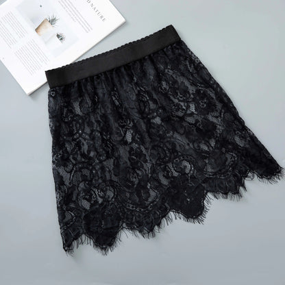 Shirt Extender Women Sexy Mesh Lace Transparent Mini Tulle Skirt Underskirt Korean Ladies High Waist Black White Short Skirt