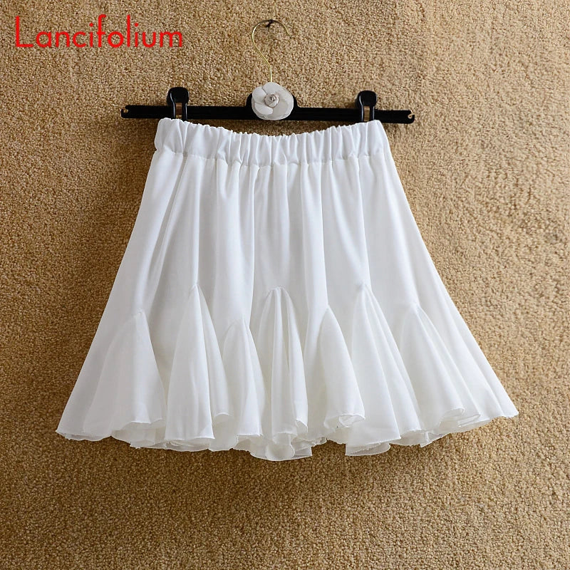 Y2k Chiffon White Black Skirt Summer Women 2021 Floral Dot Patchwork Ruffle Pleated High Waist Korean Kawaii Harajuku Mini Skirt