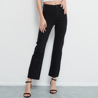 ZHISILAO New Straight High Waist Jeans Women Vintage Black Stretch Loose Long Denim Pants Streetwear Ladies trouser 2021