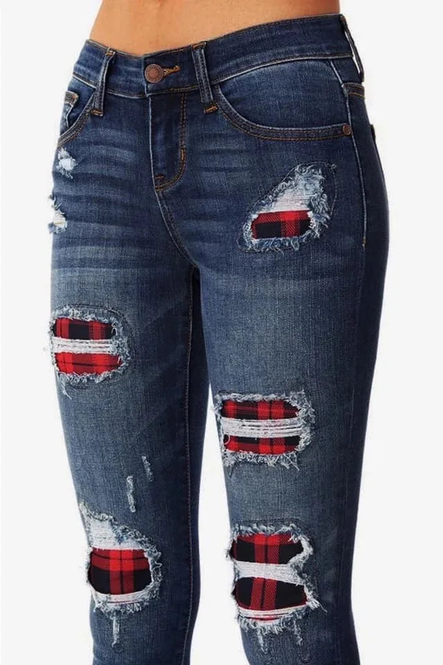 Hot sale women's ripped leopard print jeans Fashion stretch Skinny denim pencil pants Street casual hipster jeans S-2XL