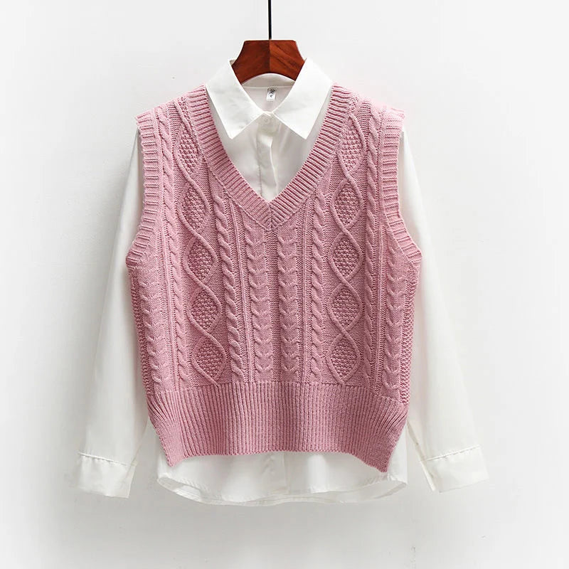 New In Korean Fashion Women Sweater Vest 2025 Spring Fall Sleeveless Knitted V Neck Pullovers Female Knitwear Top Outerwear