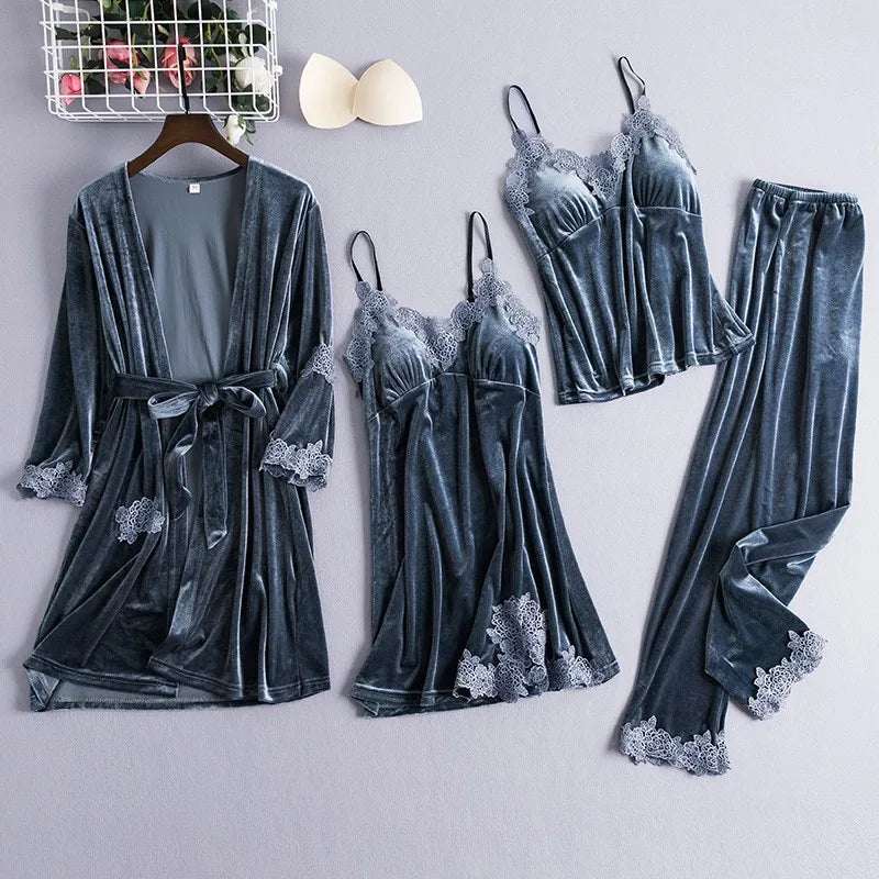 Chinese Style Female Velour Robe Gown Classic Burgundy Sleepwear Nighty Set Lace Patchwork Nightwear Bathrobe Sexy Negligee