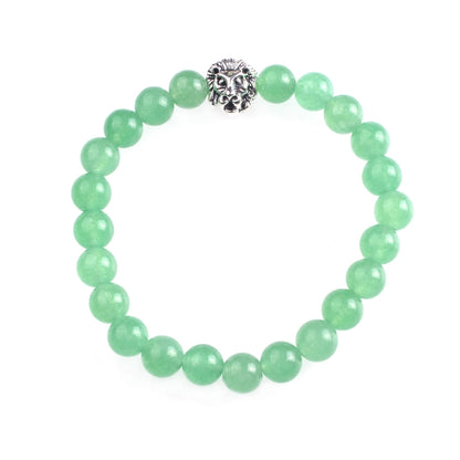 Silver Lion Head Gemstone Beads Stretch Bracelet for Women Men Handmade Crystal Beaded Elastic Healing Power Stone Jewelry