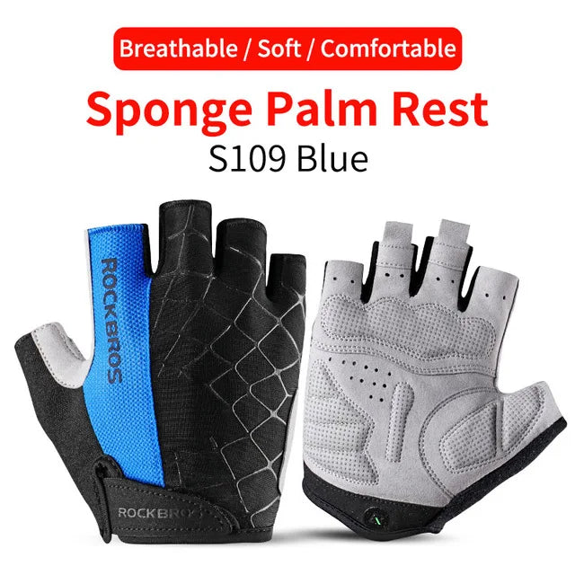 ROCKBROS Cycling Gloves Breathable Shockproof Bike Gloves Summer Half Finger Gloves MTB Mountain Bicycle Gloves Sports Gloves
