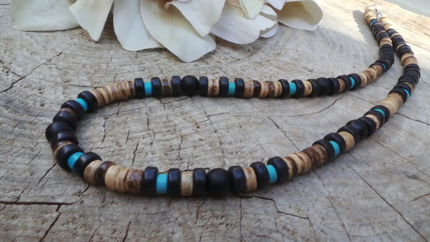 African Necklace Beaded necklace lava stone diffuser necklace Surfer necklace Mens coconut necklace