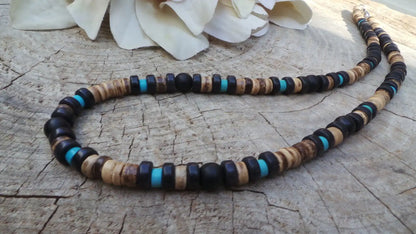 African Necklace Beaded necklace lava stone diffuser necklace Surfer necklace Mens coconut necklace