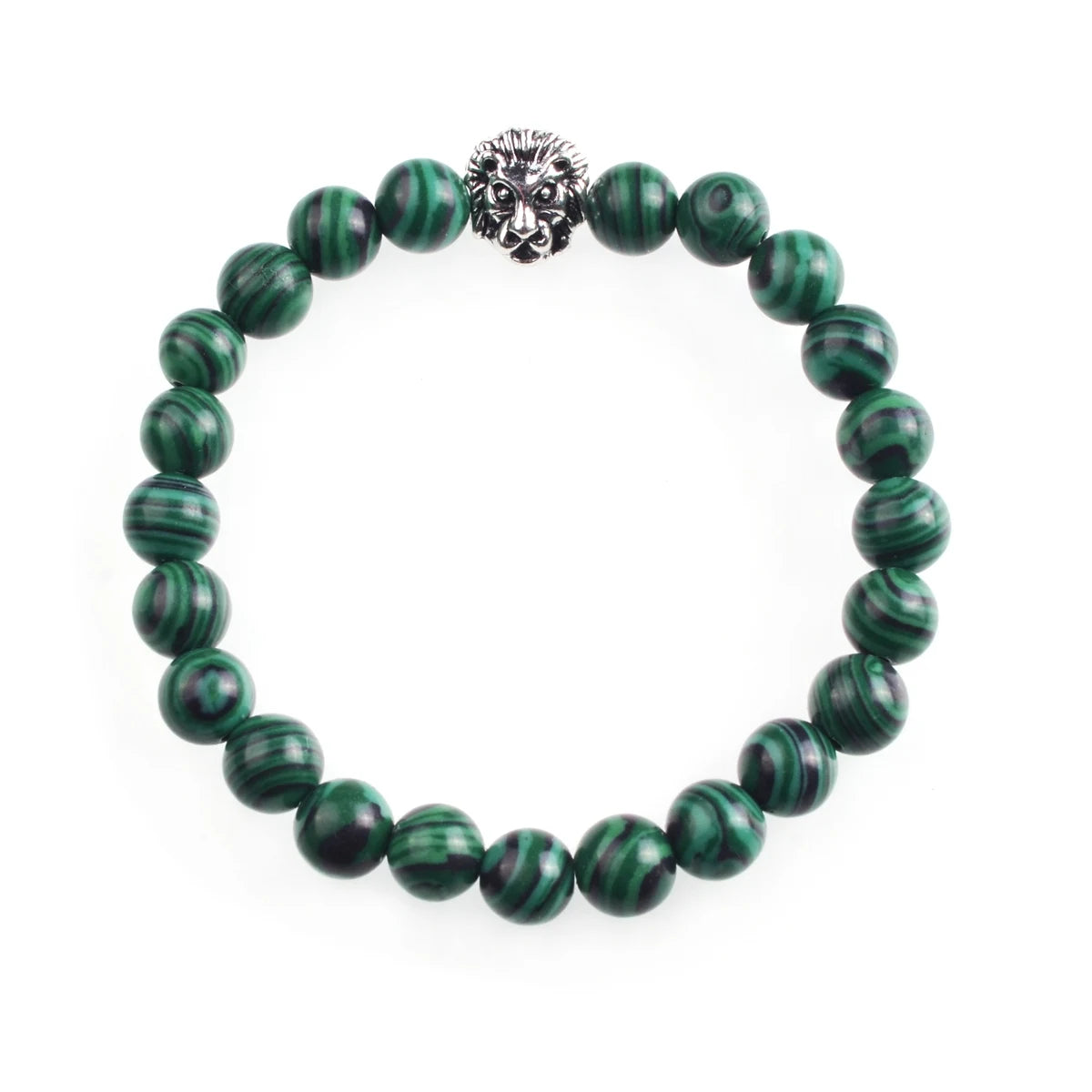 Silver Lion Head Gemstone Beads Stretch Bracelet for Women Men Handmade Crystal Beaded Elastic Healing Power Stone Jewelry
