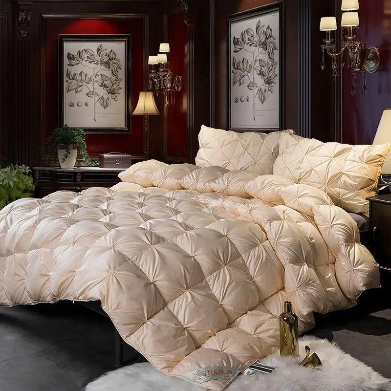 Comforter Bedding White Gray High End Natural Goose Down Alternative Quilted Comforter Duvet Insert Breathable Full/Queen size
