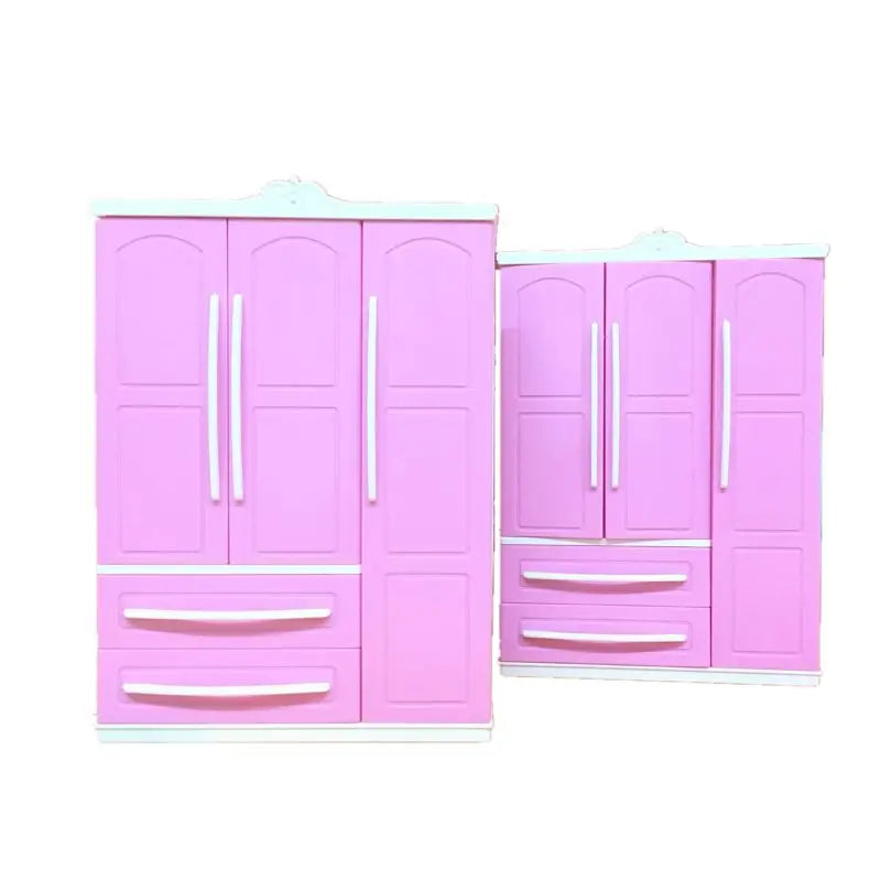Three-door Pink Modern Wardrobe Play set for Barbi Furniture Can Put Shoes