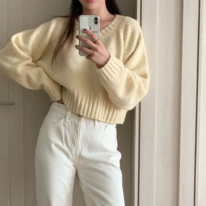 Will protect the firm offers to chic pure color restoring ancient ways Korea v-neck warm sweater sweater coat female tide