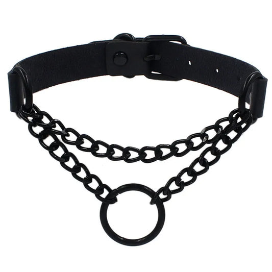 Round Layered Necklace Black Chain Necklaces for Women Men Pu Leather Gothic Punk Statement Choker Necklace Cosplay Jewelry