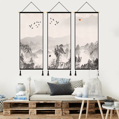 Chinese Landscape Decorative Painting Living Room Tapestry Wall Art Home Decor Canvas Poster Background Scroll Wall Paintings