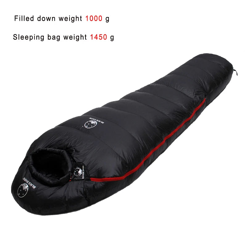 Black Snow Warm White Goose Down Filled Adults Mummy Style Sleeping Bags Fit for Winter Thermal 4 Kinds Thickness Camping Travel