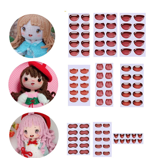 10pcs Cute Cartoon Mouth Stickers DIY Toys Doll Mouth Accessories Glass Crystal Anime Figurine Doll Face Organ Paster Decals