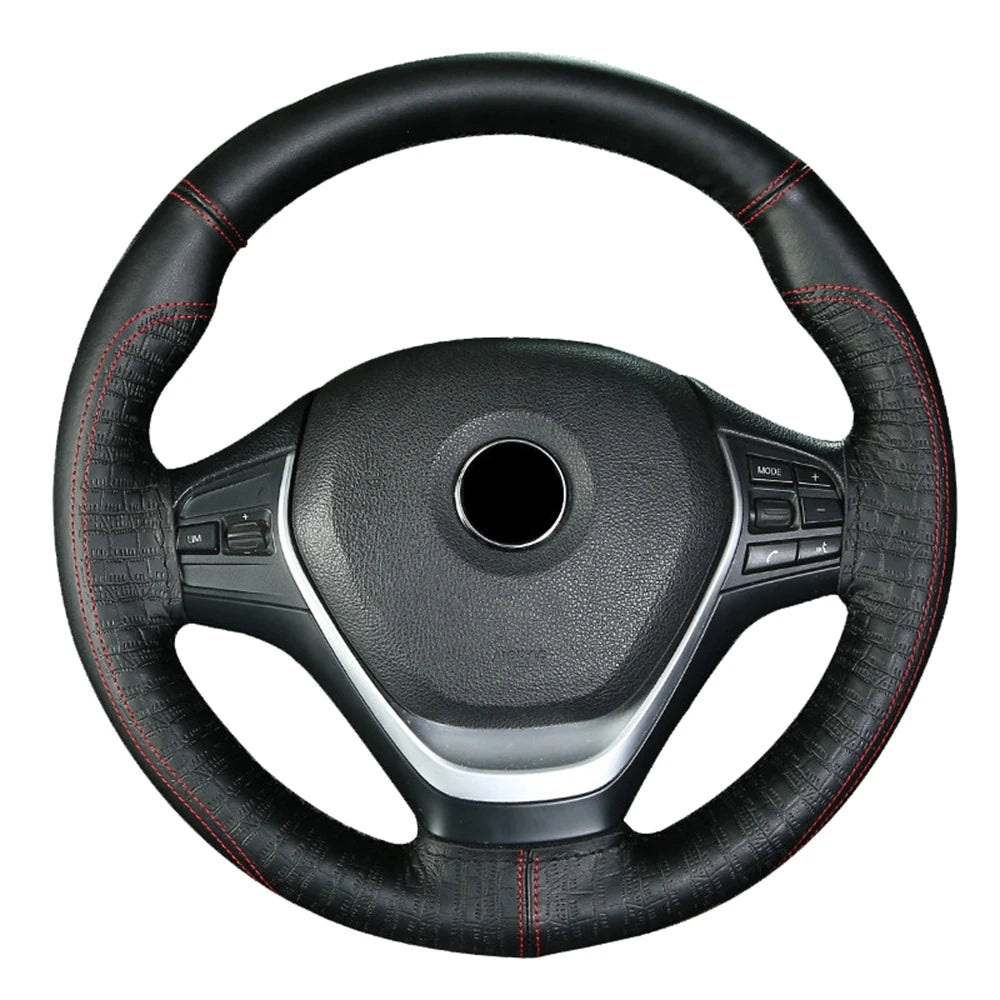 Steering Wheel Cover Non-slip Breathable Cover On Wrap Cowhide Leather Handmade Universal Accessories  With Needle/Thread Kit