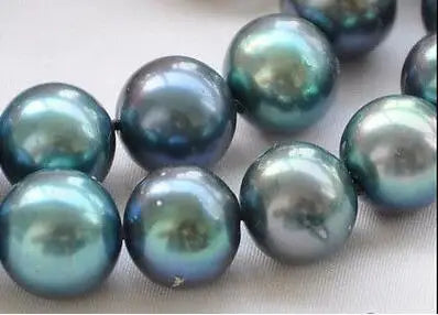 fine jewelry 17" 9-10mm natural round peacock black freshwater pearls necklace