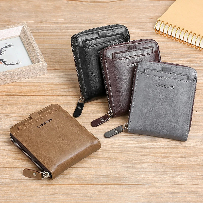 Men's wallet made of leather Wax oil skin purse for men Coin Purse Short Male Card Holder Wallets Zipper Around Money Bag 2022