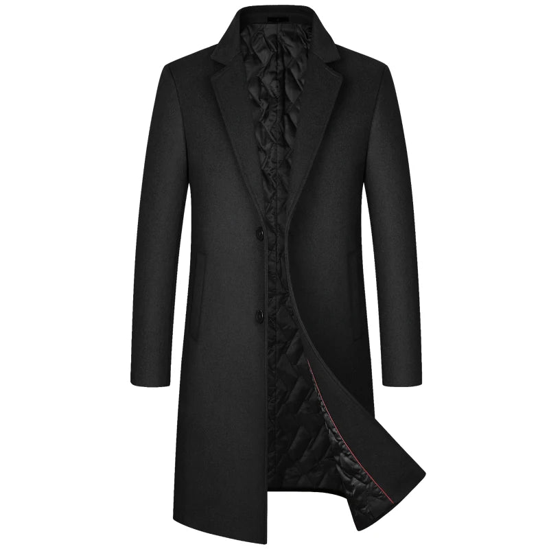 2025 Winter Wool Coat Men Fashion Long Wool Blends England Style Business Casual Trench Coat Men Solid Thick Wool Coats Jackets